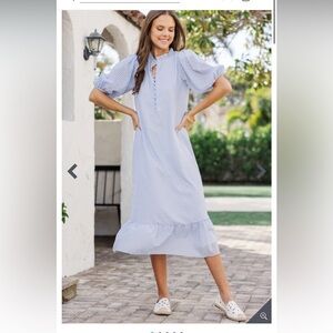 Blue White Gingham Midi Dress